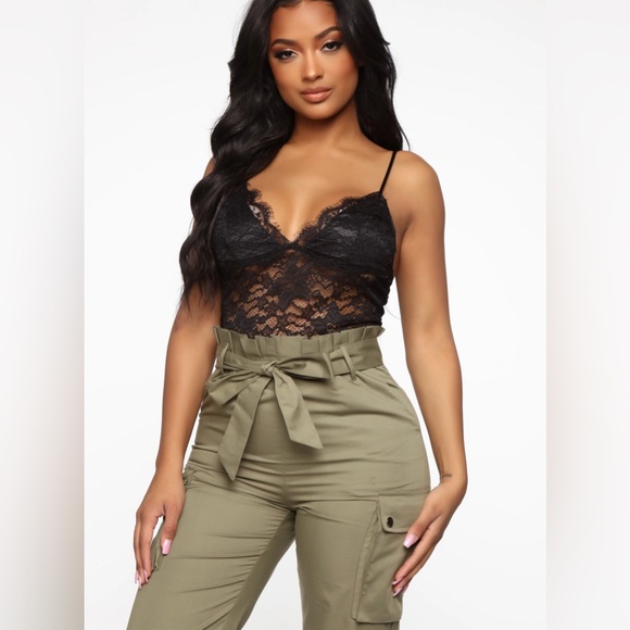 Fashion Nova Dreaming Forever Black Green Cargo Jump Suit with Lace Top Small - Picture 1 of 11